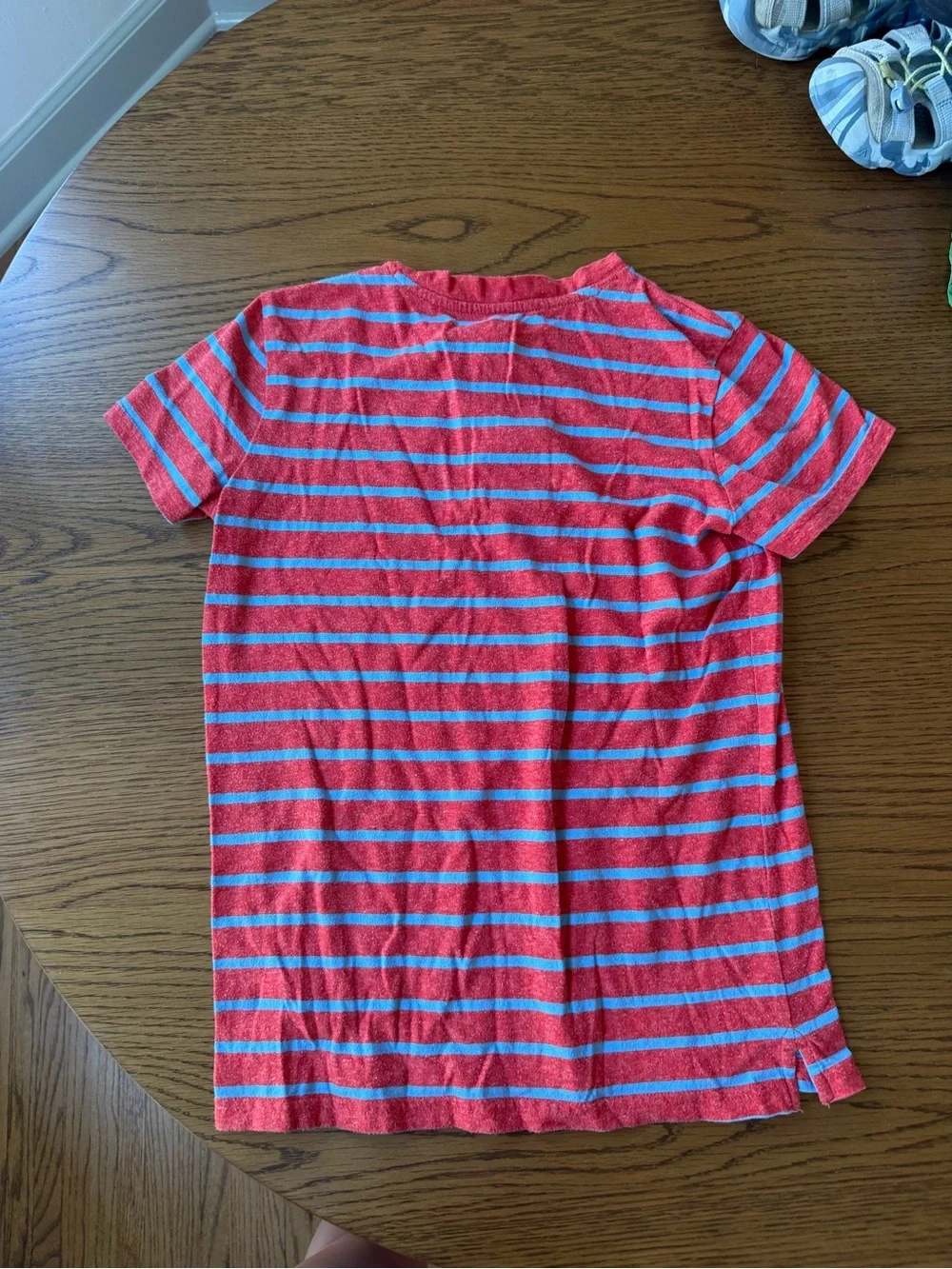 Primary Red and Light Blue Striped Short Sleeve Henley Tee